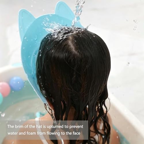 Shower Cap for Kids, Baby Shower Cap bath wash Shampoo rinser shield Hat Adjustable head hair Visor Protection Toddler and Children,Prevent water from entering eyes and ears (Blue fox) - Image 4