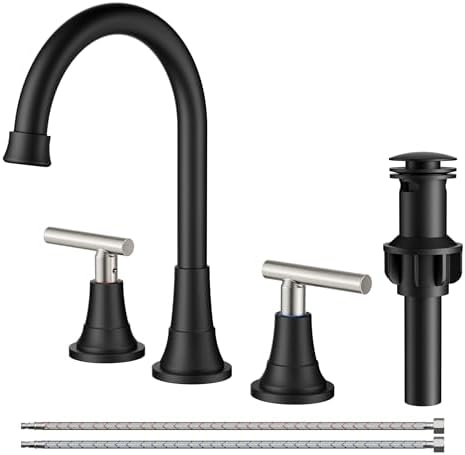 FORIOUS 8Inch Widespread Brushed Nickel and Black Bathroom Faucet 3 Holes by FORIOUS