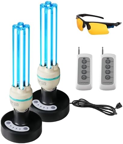 COOSPIDER UV 36Watts UV Sanitizer Lamp 2pack 72w with Remote Control Powerful UVC Light with E26 Base for Basement/Bedroom/Kitchen/Office/Storehouse/Car, 3-Gear Timer 110V Ozone Free by Coospider