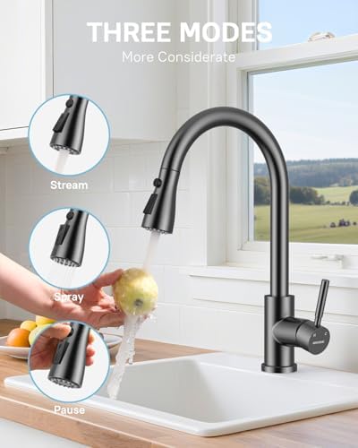 WEWE Kitchen Faucet with Soap Dispenser Set, Pull-Down, Matte Gray - Image 3