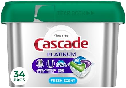 Cascade Platinum Dishwasher Pods, Dishwasher Detergent, Dish Detergent Soap, Fresh, 34 count (Pack of 6) by Cascade