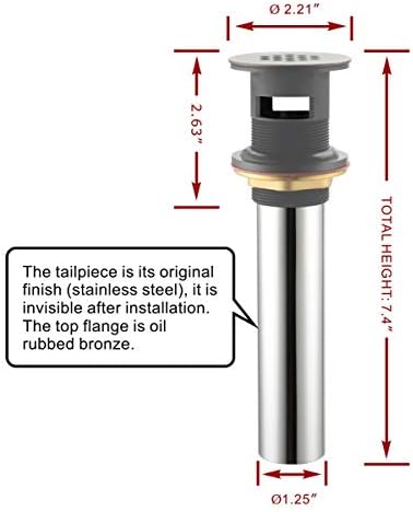 Purelux Grid Drain Strainer Assembly with Overflow for Bathroom Sink, Made of Brass Oil Rubbed Bronze - Image 2