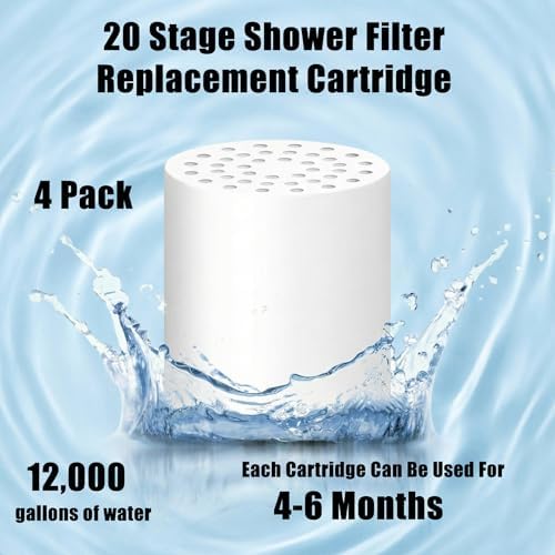 4 Pack 20 Stage Shower Filter Replacement Cartridge to Remove Chlorine Fluoride Heavy Metal, Shower Cartridge Filter for Hard Water, High Output Water Softener for Skin & Hair Healthy - Image 6