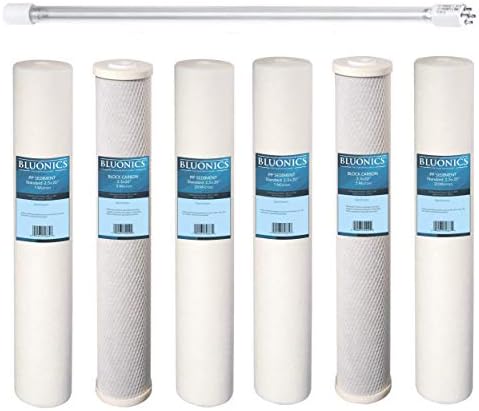 Bluonics 55W UV + Sediment & CTO Carbon Replacement Filter Set for our Well Water System 2.5"x20" by BLUONICS