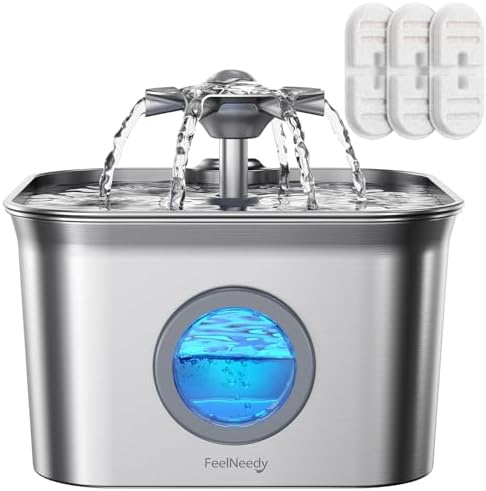 Cat Water Fountain Stainless Steel: 99oz/2.8L Auto Pet Drinking Fountain by FEELNEEDY