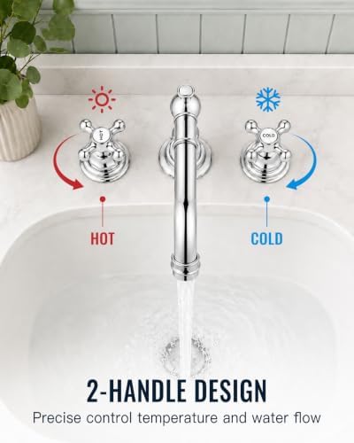 gotonovo Bathroom Faucet 3 Hole Vintage, Polish Chrome, Hot Cold Label - Image 3