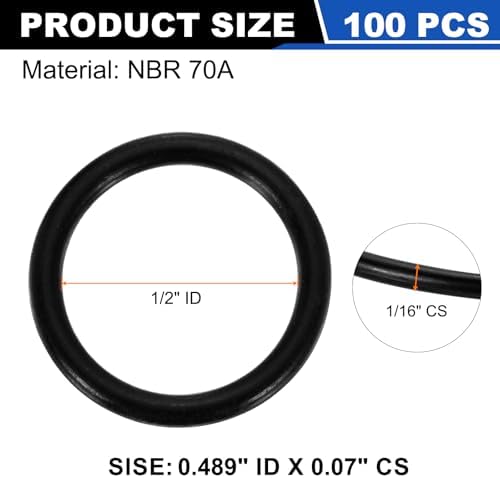 uxcell 100Pcs AS-014 NBR 70A O-Rings 1/2"ID x 1/16"CS/0.489"ID x 0.07"CS - Image 2