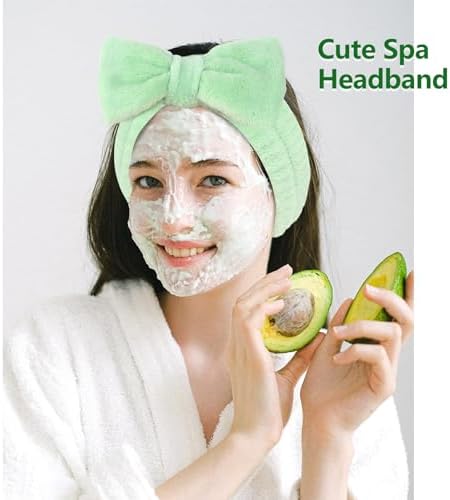Ondder Green Spa Terry Cloth Skincare Headbands for Women - 8 Pcs Makeup Bow Hair Bands for Face Washing and Skin Care - Image 4