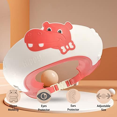 Baby Shower Cap Shield, Shower Cap for Kids, Visor Hat for Eye and Ear Protection for 0-9 Years Old Children,Cute Dinosaur/Crocodile/Hippo shape Makes the Baby Bath More Fun (Hippo, Red) - Image 2