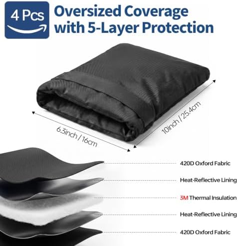 Outdoor Faucet Cover for Winter, 3M Thinsulate Spigot Cover for Winter Freeze Protection, Waterproof, 10" H x 6.3" W Outside Hose Bib Insulated Covers for Wall Taps, 4 Pcs Faucet Socks - Black - Image 3