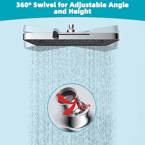 Hibbent cUPC Certified 5 Spray Modes Shower Head, 13'' High Pressure Large Rainfall Shower Head, High Flow Waterfall Bathroom Fixed Showerheads with Adjustable Swivel Ball Joint, Chrome - Image 6