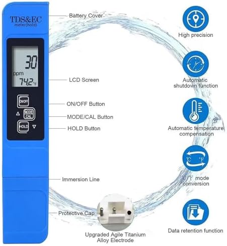 3 in 1 TDS Meter & EC Meter, Digital Water Tester, Easy to Use 0-9990 PPM Meter Kit, Compact for Drinking Water, Hydroponics, Plants, Aquarium, Pool. Not Include Battery CR2032,1Pcs - Image 7
