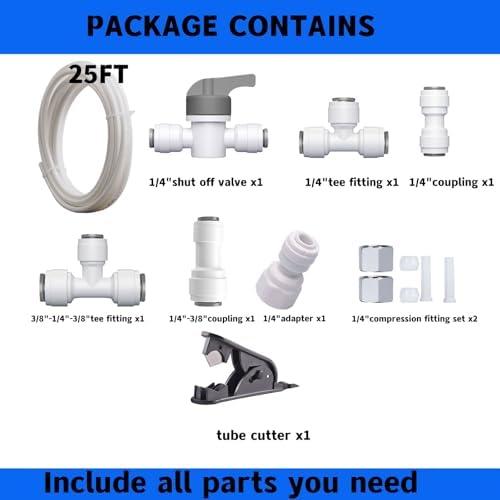 Refrigerator Water Line Kit Connection and 1/4 Compression Ice Maker Installation Kit，25FT 1/4In O.D.Water Line with Quick Fittings, for Adding a branch waterway on RO System（White) - Image 4