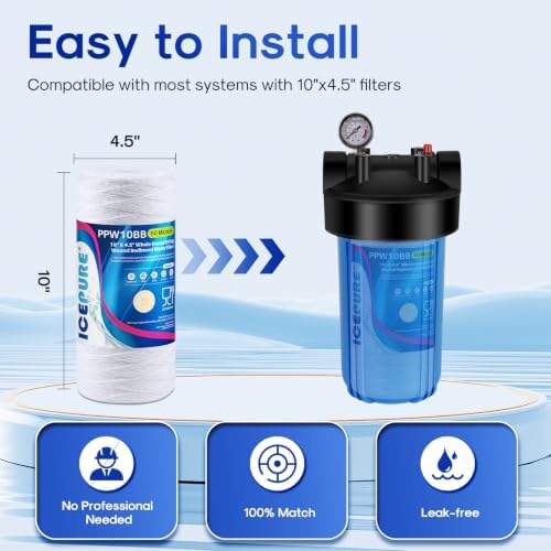 ICEPURE 50 Micron 10”*4.5'' Whole House Sediment String Wound Water Filter Replacement filter for 84637, WPX5BB97P, PC10, 355214-45, 355215-45, WP10BB97P, WP5BB97P, 3 PACK - Image 2