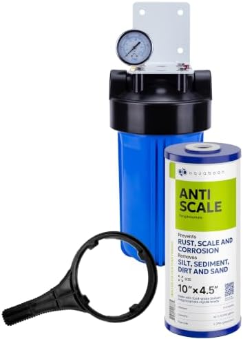 Aquaboon Whole House Water Filter System for Well Water with 10x4.5 Anti-Scale Purification Cartrige | NSF Certified, Pressure Gauges & Releas, Wrench, Bracket 1" NPT by Aquaboon