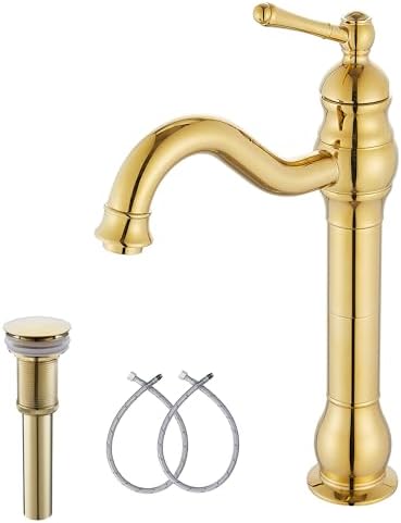 Single Handle Bathroom Vessel Sink Faucet, Polished Gold by GGStudy