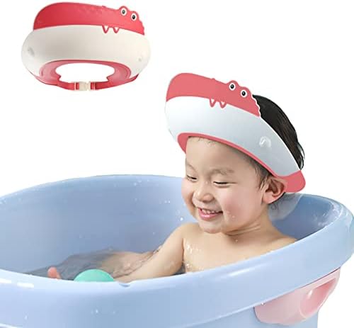 Baby Shower Cap Shield, Shower Cap for Kids, Visor Hat for Eye and Ear Protection for 0-9 Years Old Children,Cute Dinosaur/Crocodile/Hippo shape Makes the Baby Bath More Fun (Crocodile, Red) - Image 2