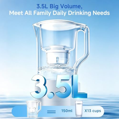 Water Filtration Pitcher with 2 Replacement Filters, BPA-Free Water Filter Pitcher, Improves Tap Water Taste, Reduces Chlorine Taste & Odor, Compact Refrigerator Design - Image 3