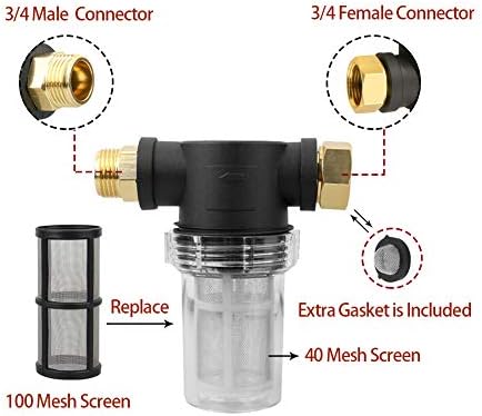 Sooprinse Garden Hose Inlet Filter for High Pressure Washer, Sediment Filter Attachment, 40 Mesh Screen, Extra 2 Pcs 100 Mesh, 3PCS O-Ring and 4PCS Filter Hose Washer (Pack of 2) - Image 2