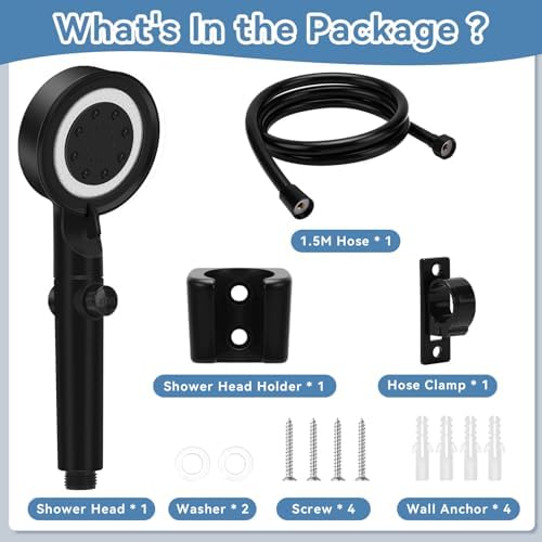 5+1 Mode High Pressure Replacement Black RV Shower Head with Hose - Image 7