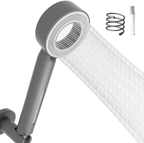 High Pressure Handheld Shower Head, Replaceable Lavender Filter, Vitamin C & Chlorine Removal, Water Efficient, Anti-Rust ABS, CEC DOE Certified, Skin-Friendly Spa (Silver gray) by AroumaTeq