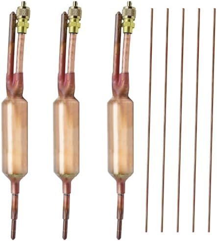 3PCS Filter Drier Refrigerant Liquid Line with Charging Valve,25GR 1/4 X 1/4,with 5 PCS All-Copper Welding Rod by REAXOAL