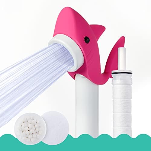 Barumi Livo Handheld Filtered Showerhead for Kids - Shark Pink | Micro Laser-Cut for Soft Water Spray, Multi-Level Filtration Removes Chlorine and Impurities for Skin and Hair - Image 2