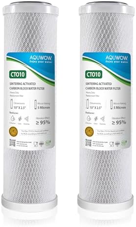 CTO10 5 Micron 2.5" x 10" Carbon Block Water Filter Set – Replacement Cartridges for Whole House and Under Sink Systems, Universal Standard Size (2, 10 x 2.5) by YourHealthIsOurPriority