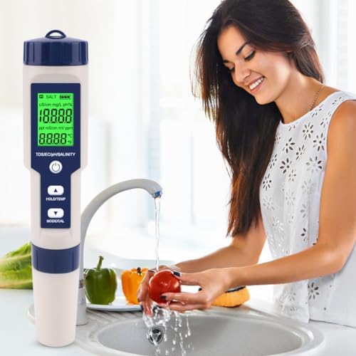 PH Meter for Water 5 in 1 PH Temp TDS and EC Meter,Salinity Meter,PH Tester Digital,TDS Meter Digital Water Tester&Pool Salt Tester for Swimming Pool. - Image 4