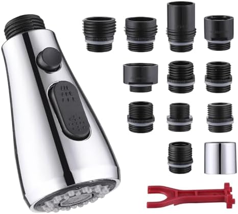 Kitchen Faucet Head Replacement 2 Modes with 12 Adapters, Pull Down Spray Head for Kitchen Faucet, Kitchen Sink Sprayer Replacement Compatible with Moen, American Standard, Kohler Faucets by KOOTTI