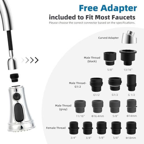 Hibbent cUPC Certified Kitchen Faucet Head Replacement with 15 Adapters - Image 3