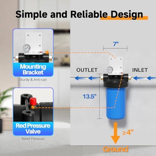 PUREPLUS Whole House Water Filter, 10"x4.5" Universal Housing, Blue, with 2 Compound Water Filters, Reduceing Chlorine, sand, rust, sediment, color, Replacement for FXHTC, GXWH40L, GXWH35F, GNWH38S - Image 5