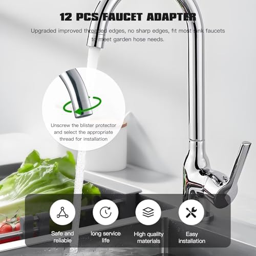 12 Pieces New Faucet Adapter Kit, Kitchen Sink Aerator Adapter Male to Female for Garden Hose, Water Filter - Image 7