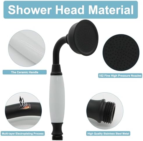 HOMEDEC Vintage Handheld Shower Head with 59" Flexible Hose, Black - Image 3