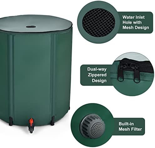 Goflame Rain Barrel Water Collector Portable Foldable Collapsible Tank,Spigot Filter Water Storage Container, Green (60 Gallon) - Image 6
