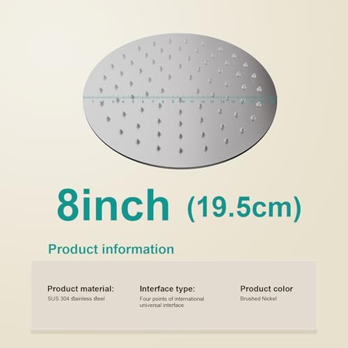All Metal 8Inch Rain Shower Head - Heavy Duty Stainless Steel, Easy Install, High Water Flow, Ultra-Thin Modern Design for Bathroom (Brushed Nickel) - Image 2