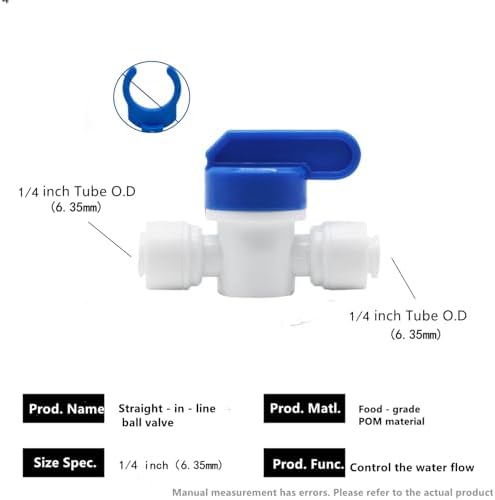 1/4 inch OD Tubing&Hose&Pipe Use Inline Shut Off Ball Valve Plastic Quick Connect Fittings for Water Purifier RODI System (Pack of 10) - Image 2