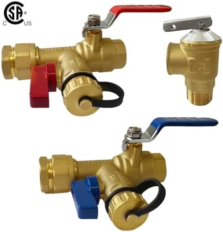 CAMPLUX 3/4 Inch IPS Isolator Tankless Water Heater Service Valve Kit, with Pressure Relief Valve, Clean Brass Construction - Image 2