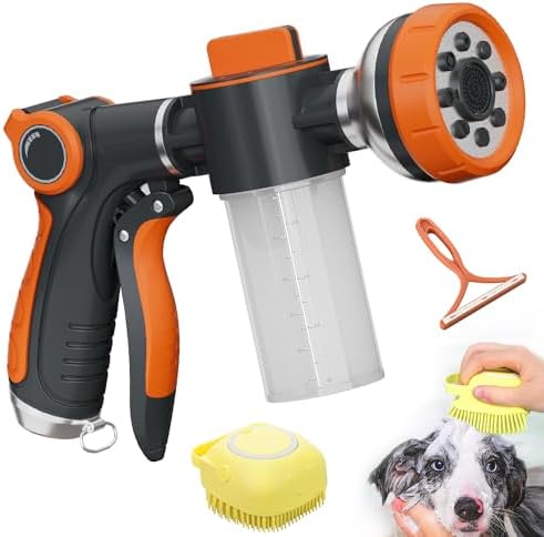 Garden Hose Nozzle,8 Patterns Hose Sprayer High Pressure,Heavy Duty Dog Wash,Metal Water Hose Nozzle with Soap Dispenser,Car Wash Foam Gun With Pets Things by Hongmai