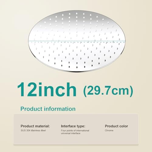 All Metal 12Inch Rain Shower Head - Heavy Duty Stainless Steel, Easy Install, High Water Flow, Ultra-Thin Modern Design for Bathroom (Chrome) - Image 2