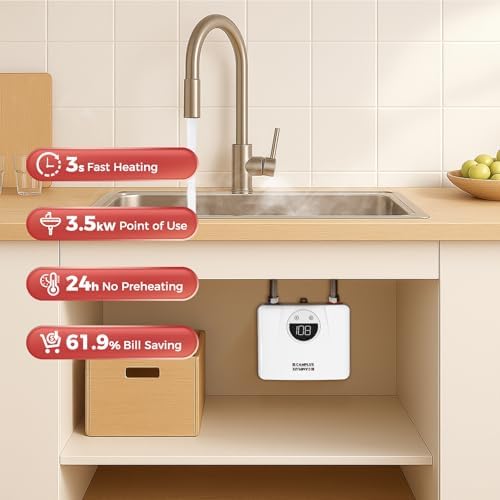 CAMPLUX Tankless Water Heater Electric 120V, 3500W Point of Use Instant Hot Water Heater, Save Space for Sink Wall Mounted LED Digital Display CSA Certified - Image 4