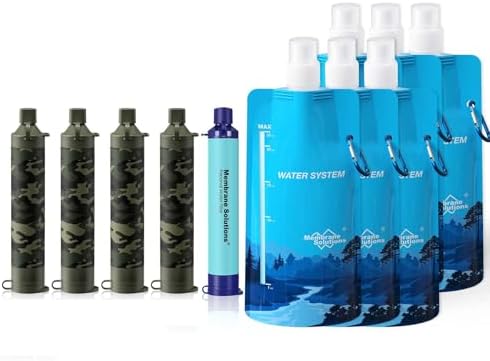 Membrane Solutions Squeezable Water Filtration System, Survival Water Purifier Kit, Portable Backpacking Gear Including Water Filter Straw and 23oz Collapsible Bottle for Hiking Camping Travel(5+6) by MembraneSolutions