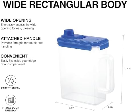 LocknLock Aqua Fridge Door Water Jug with Handle BPA Free Plastic Pitcher with Screw Top Lid Perfect for Making Teas and Juices, 1 Gallon, Blue (Pack of 2) - Image 3
