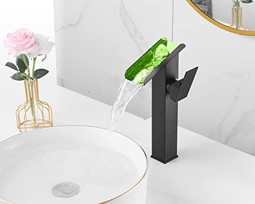 Bathroom Vessel LED Faucet 3 Color Changing Light Waterfall Single Handle One Hole Bowl Sink Faucet Vanity Lavatory Deck Mount Mixer Tap Tall Body Modern Restroom 1 Hole Supply Lines - Image 3