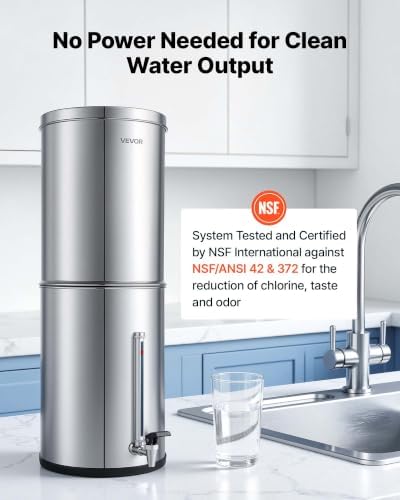 VEVOR Gravity-fed Water Filter System, 3.25G 304 Stainless-Steel Countertop Water Filtration System, Reduces Lead and up to 99% of Chlorine, with 2 Carbon Filters, Water Level Spigot, for Home Camping - Image 2