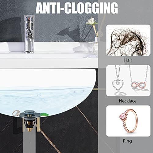 Three colors Bathroom Sink Stopper, 1.1-1.5" Bathroom Sink Strainer, Universal WashBasin Pop Up Drain Stopper, Bounce Core Push Type Sink Plug, Anti-Clogging, Stainless Steel (Matte Black,1PCS) - Image 2