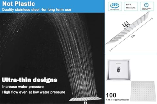 NearMoon Square Shower Head and 15 Stage Shower Filter Combo, High Pressure Filtered Head for Hard Water, Improves the Condition of Your Skin, Hair (Chrome Finish) - Image 2