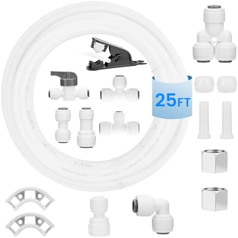 Ice Maker Water Line Kit Connection, 25FT 1/4" OD Water Line with Quick Connections for Refrigerator/Ice Maker Reverse Osmosis RO System Water Filter Faucet by USEAMIE