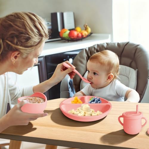 Silicone Baby Feeding Set 12PCS,Baby Led Weaning Set(Light Pink) - Image 5