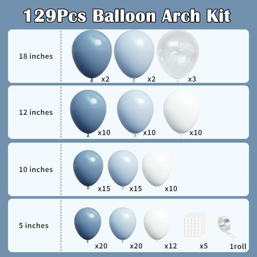 Dusty Blue Balloon Arch Kit,129Pcs Light Blue Balloons - Image 2